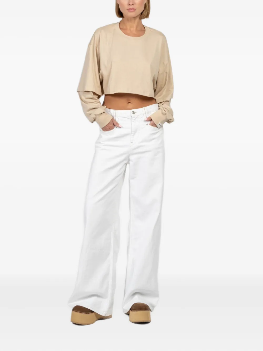 Freedér Easy Breeze Double-layered Cropped Top In Neutral