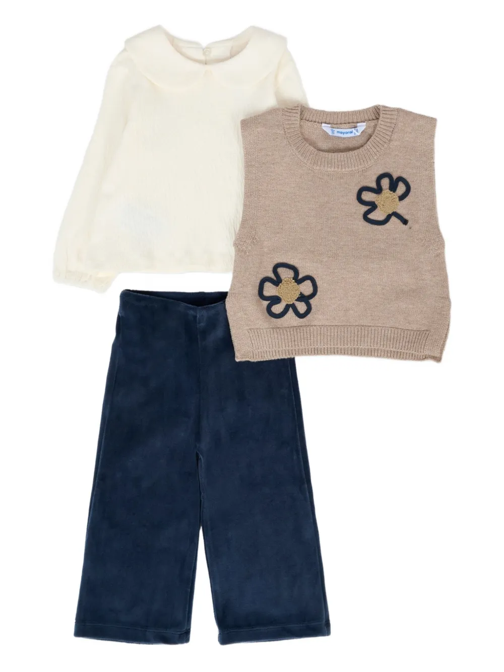 Mayoral flower-embellished trouser set (set of three) - ニュートラル Mayoral flower-embellished trouser set (set of three) - ニュートラル