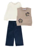 Mayoral flower-embellished trouser set (set of three) - Neutrals