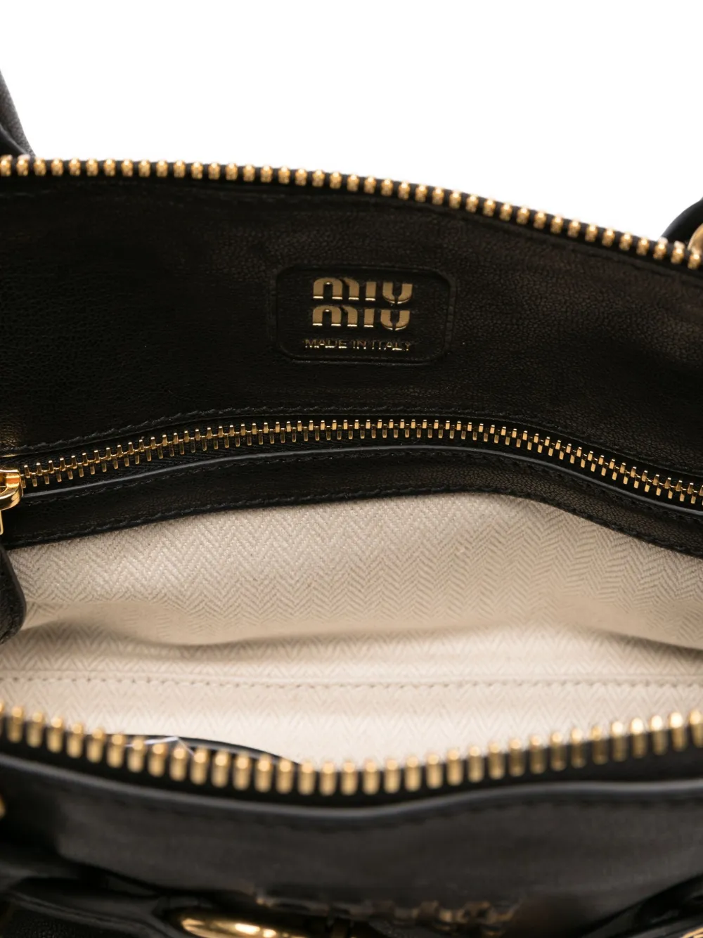 Pre-owned Miu Miu Aventure Leather Tote Bag In Black