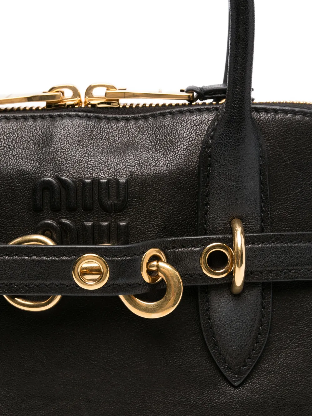 Pre-owned Miu Miu Aventure Leather Tote Bag In Black