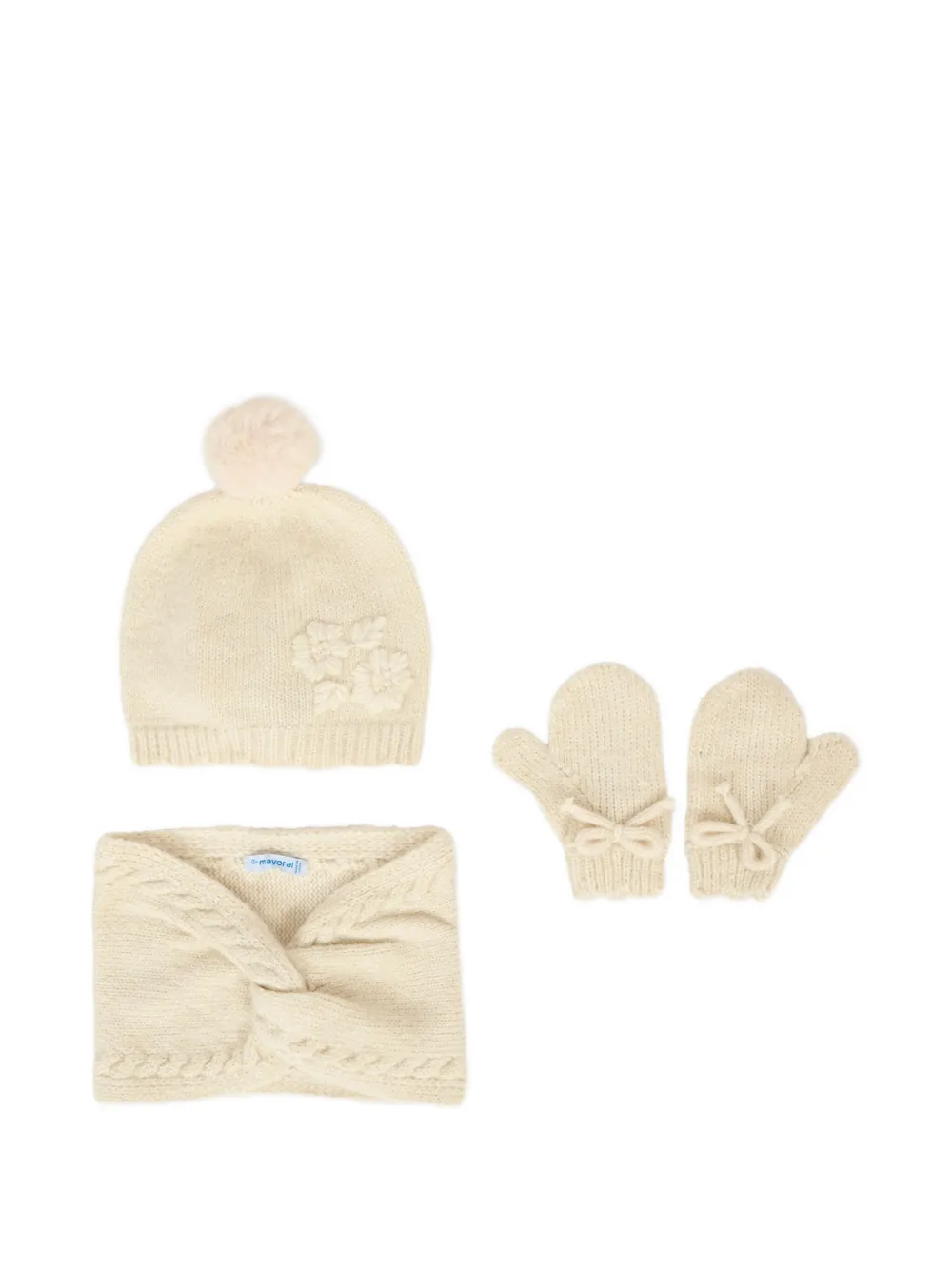 Mayoral Flower-embroidery Beannie Hat (set Of Three) In Yellow