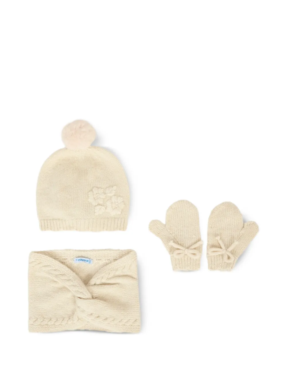 Mayoral Mutsset met geborduurde bloe Beige