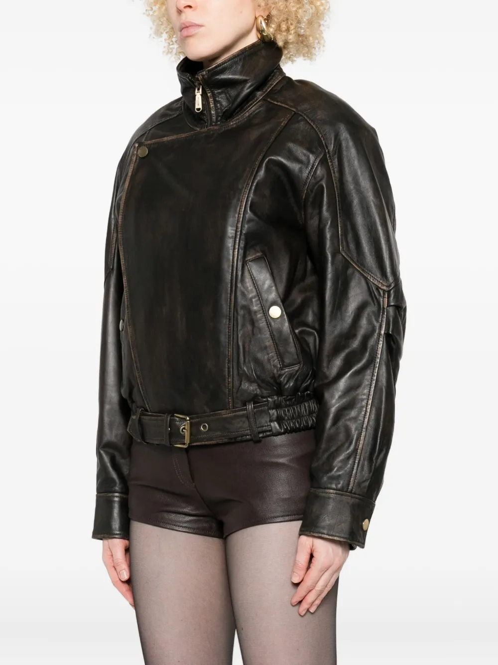  Blugirl Asymmetrical Leather Jacket - Brown 