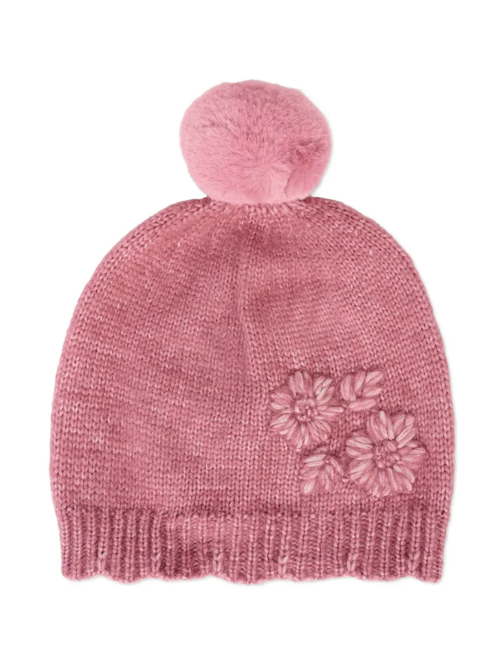 Mayoral flower-embroidery knitted hat (set of three) - Roze