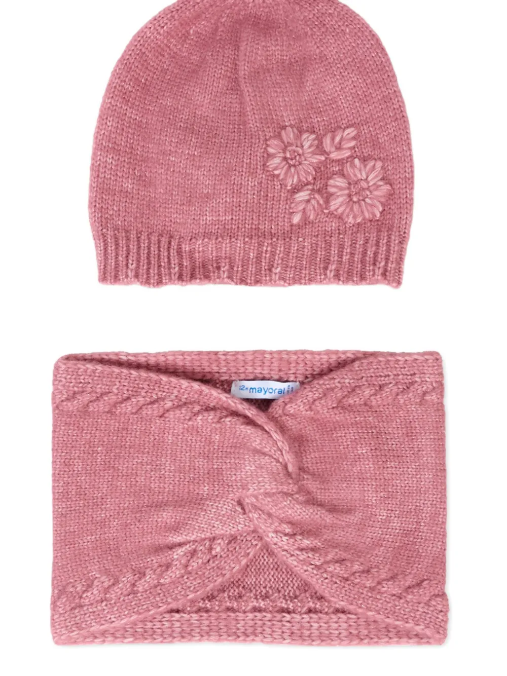 Mayoral Flower-embroidery Knitted Hat (set Of Three) In Pink