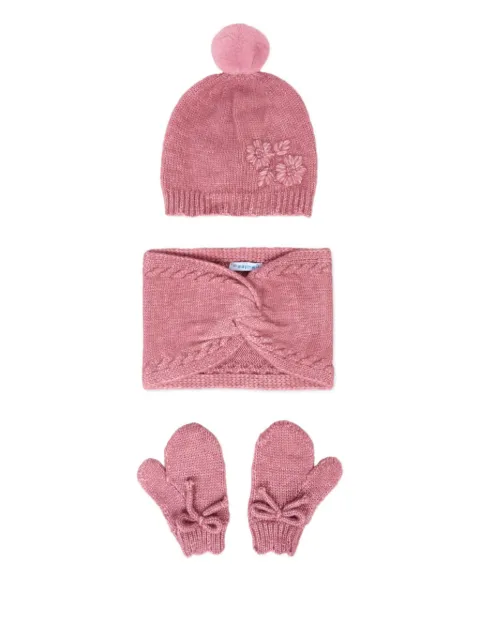 Mayoral flower-embroidery knitted hat (set of three)