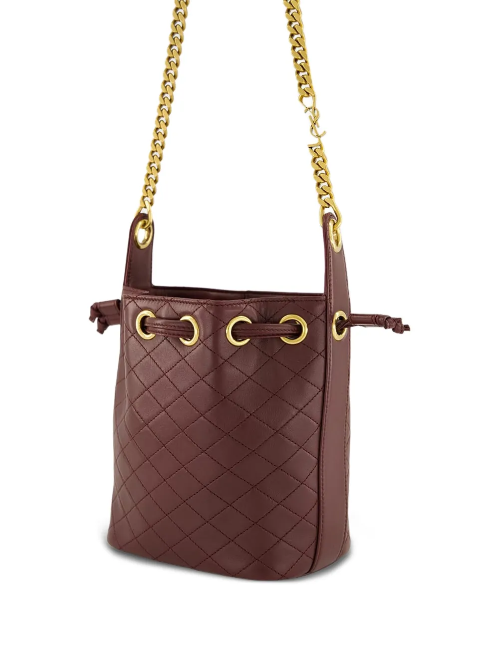 Saint Laurent Kleine gewatteerde leren bucket-tas Bruin
