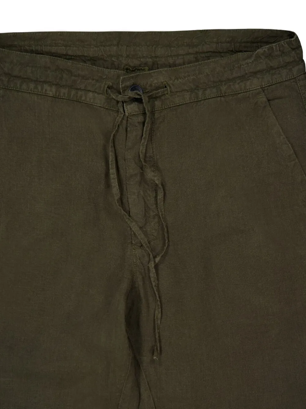 120% Lino Drawstring-waist Linen Trousers In Green