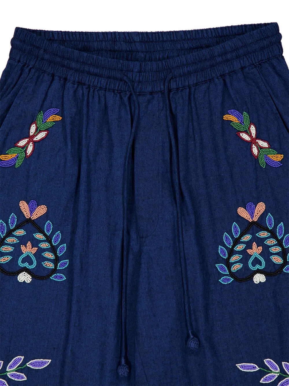 Baziszt Neon Beaded Floral Trousers In Blue