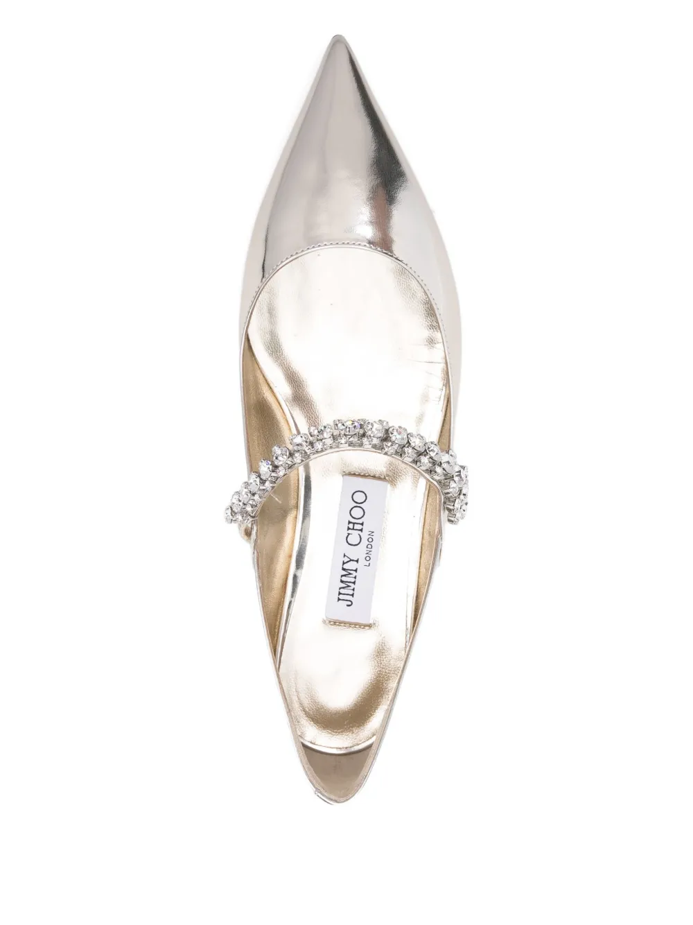 Pre-owned Jimmy Choo Crystal-embellished Point-toe Ballet Flats In Gold
