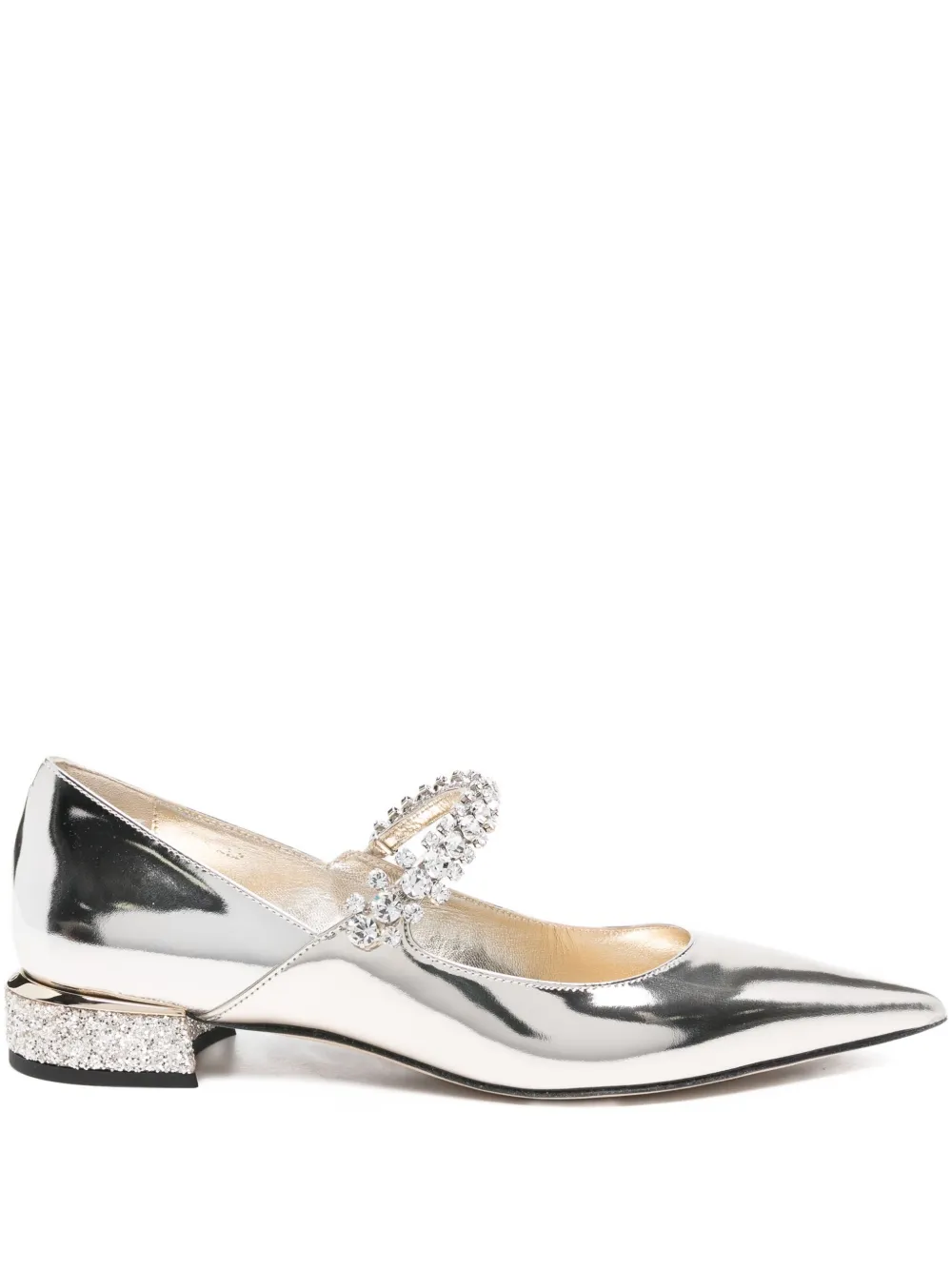 Pre-owned Jimmy Choo Crystal-embellished Point-toe Ballet Flats In Gold