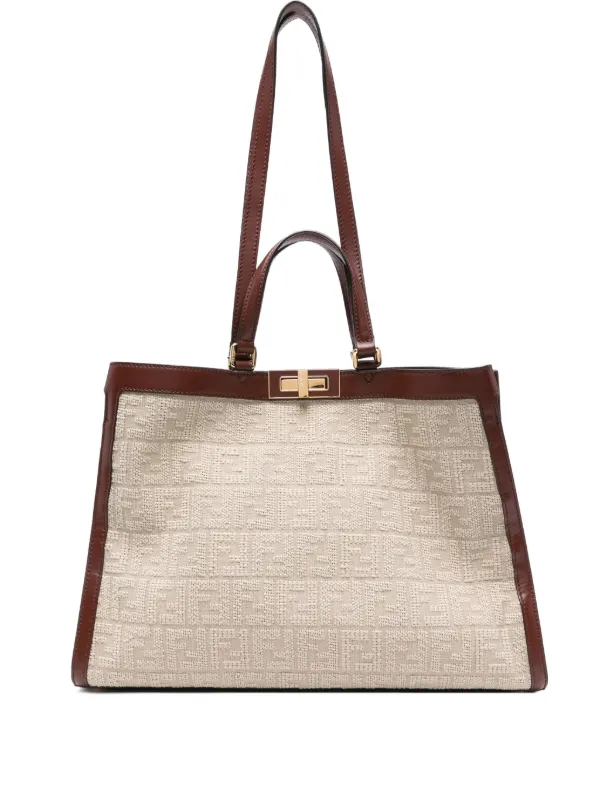 Fendi Pre-Owned Peekaboo Logo Tote Bag Neutrals FARFETCH IN