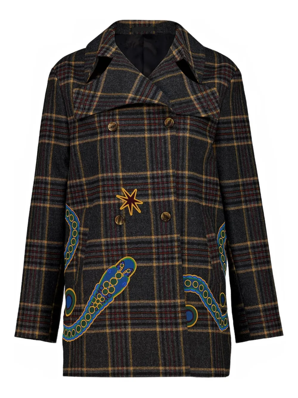 Paula Embroidered Houndstooth-check Coat In Brown