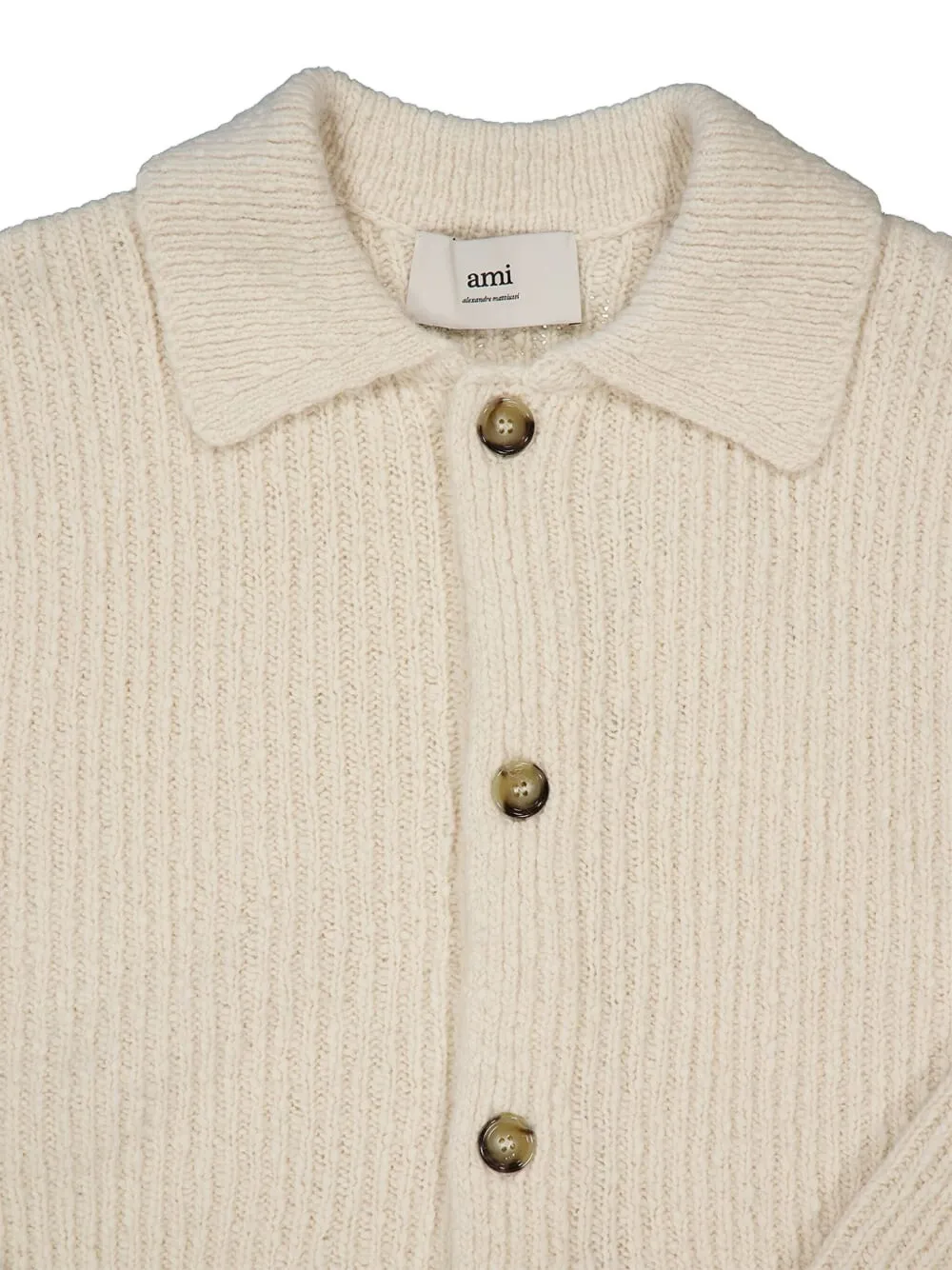 Ami Alexandre Mattiussi Ribbed Collar Cardigan In Neutral
