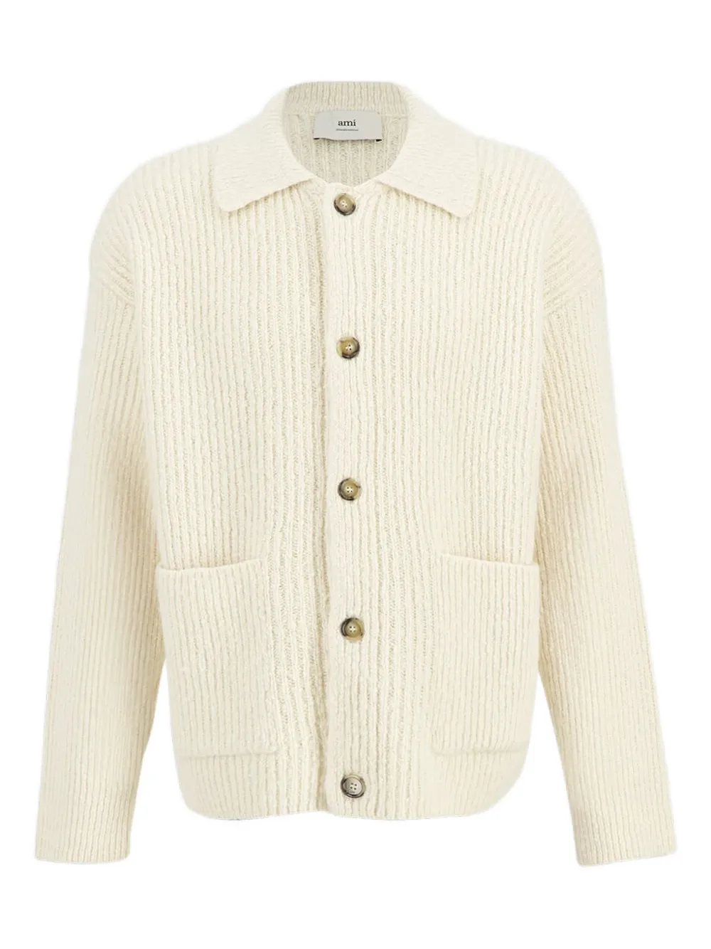 Ami Alexandre Mattiussi Ribbed Collar Cardigan In Neutral