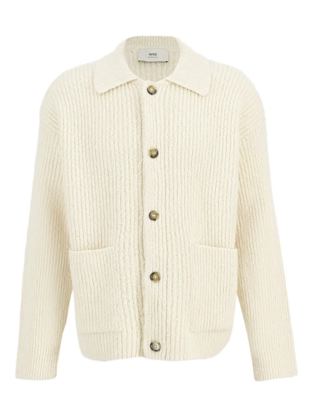 AMI Paris ribbed collar cardigan | Neutrals | Image 1
