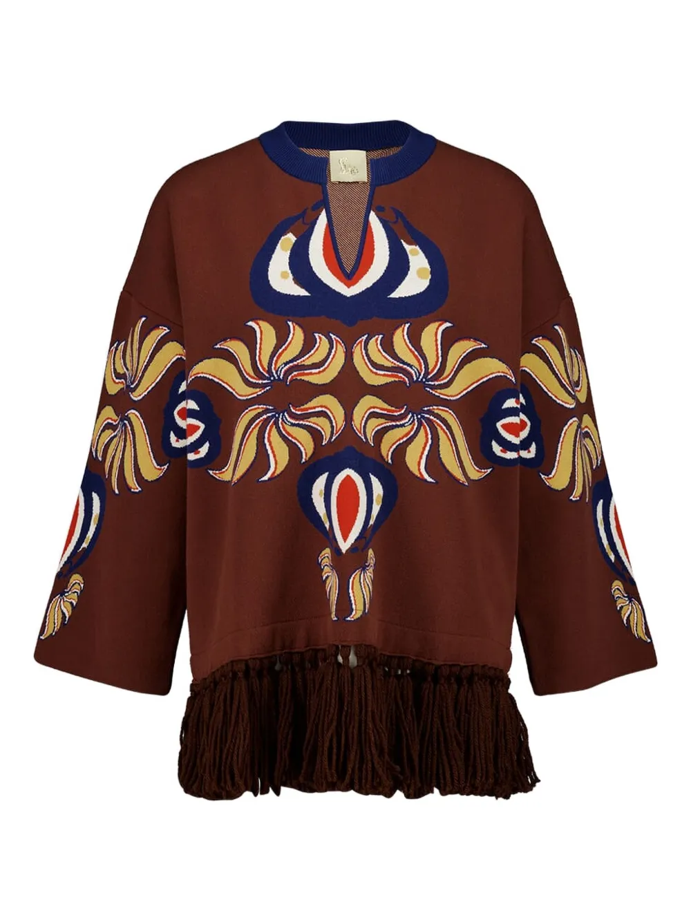 PAULA V-neck fringed sweater - Brown