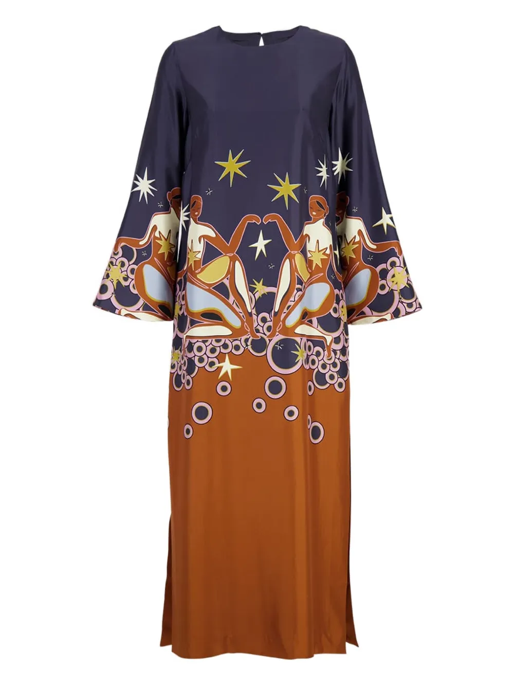 PAULA Seidenkleid mit Print - Braun