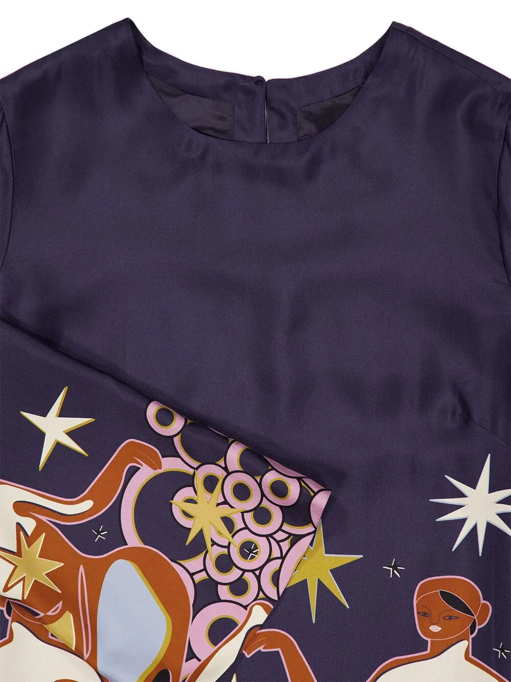PAULA Zijden twill jurk met print Bruin