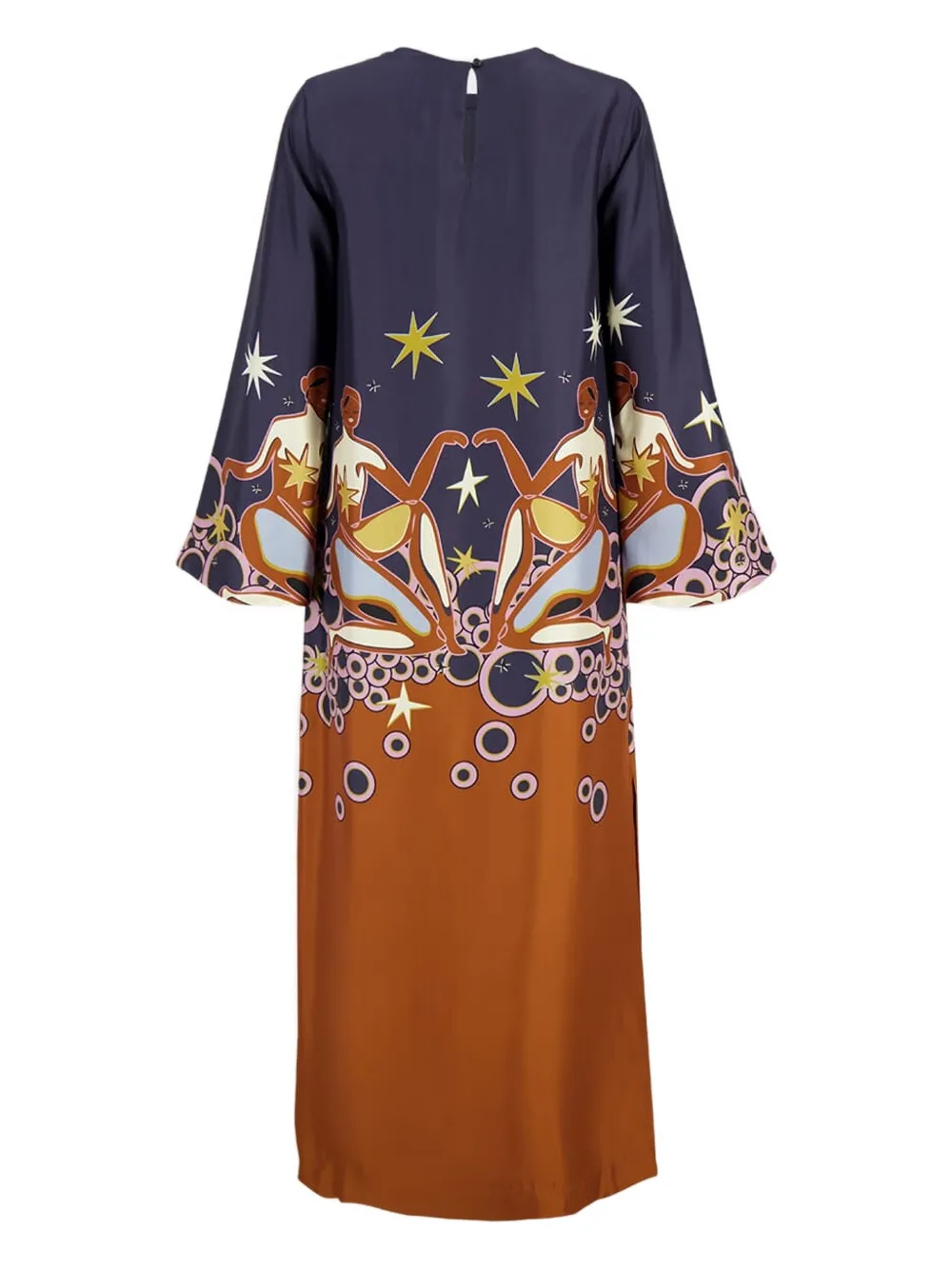 PAULA Zijden twill jurk met print Bruin