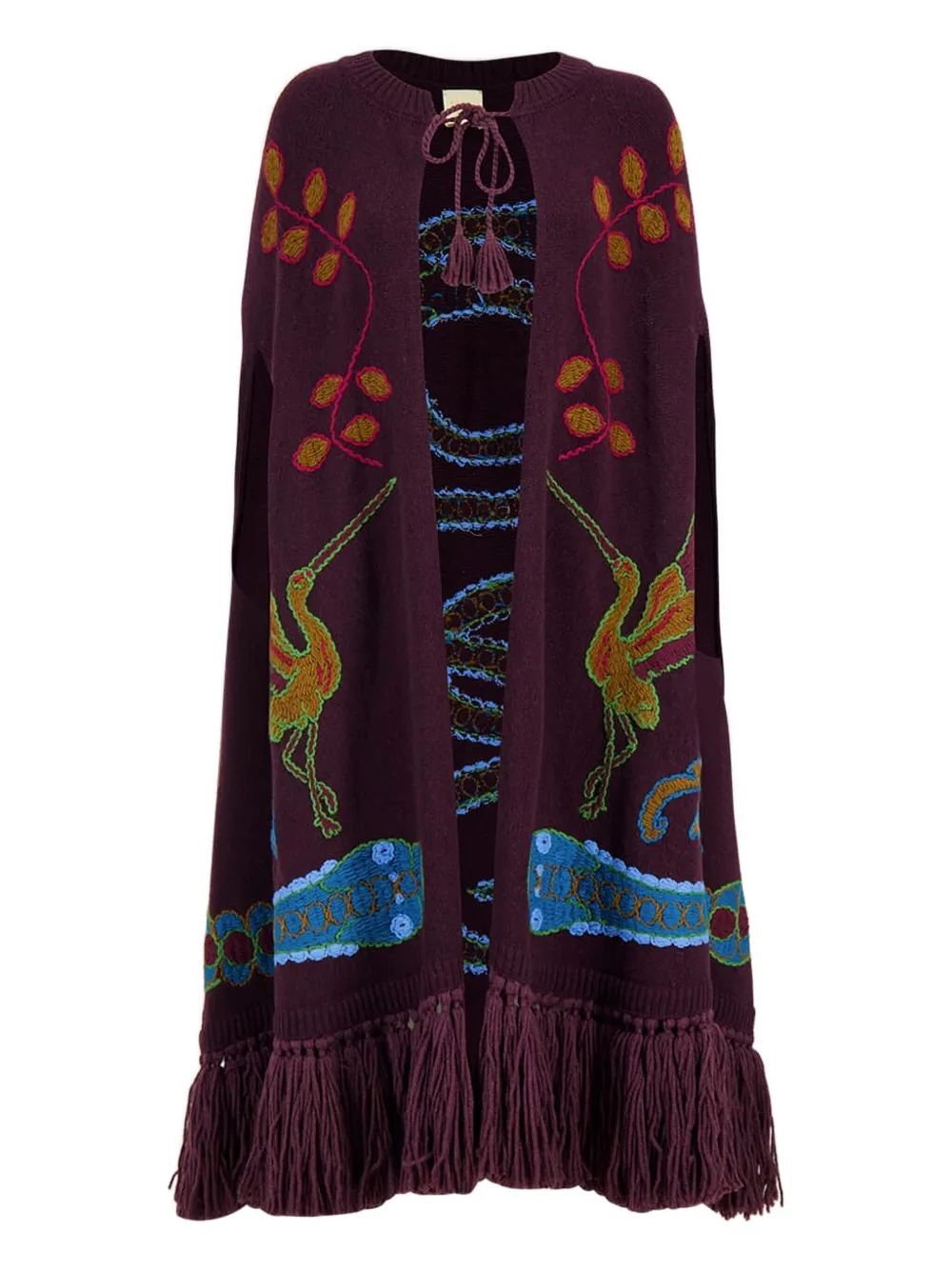 PAULA Strickcape mit Stickerei - Violett