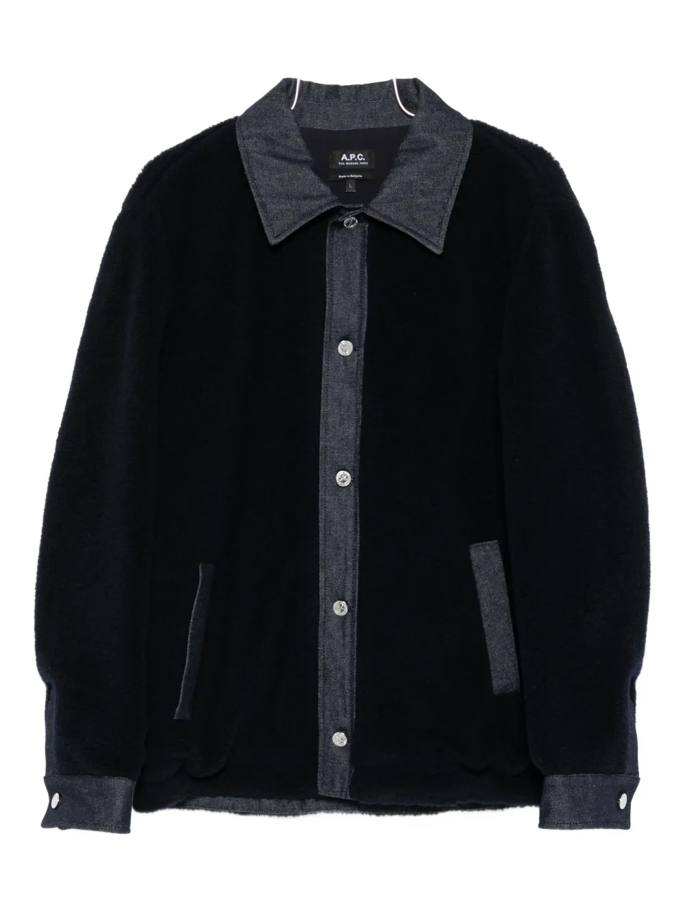 Apc Will Fleece Denim-panel Jacket In Blue