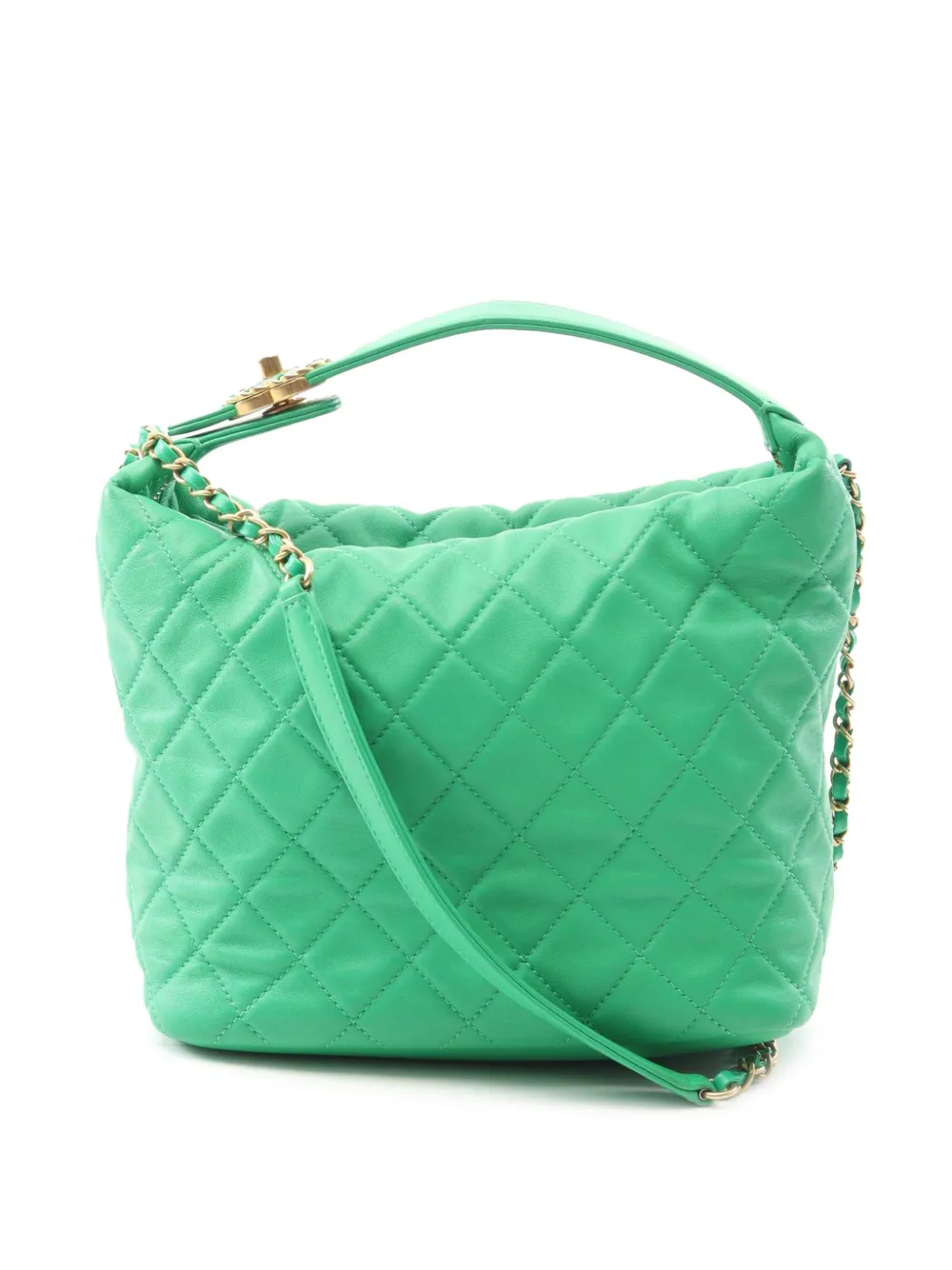 CHANEL Pre-Owned 2019 ラージ キルティング ラムスキン パーフェクト ミーティング サッチェルバッグ - グリーン CHANEL Pre-Owned 2019 ラージ キルティング ラムスキン パーフェクト ミーティング サッチェルバッグ - グリーン