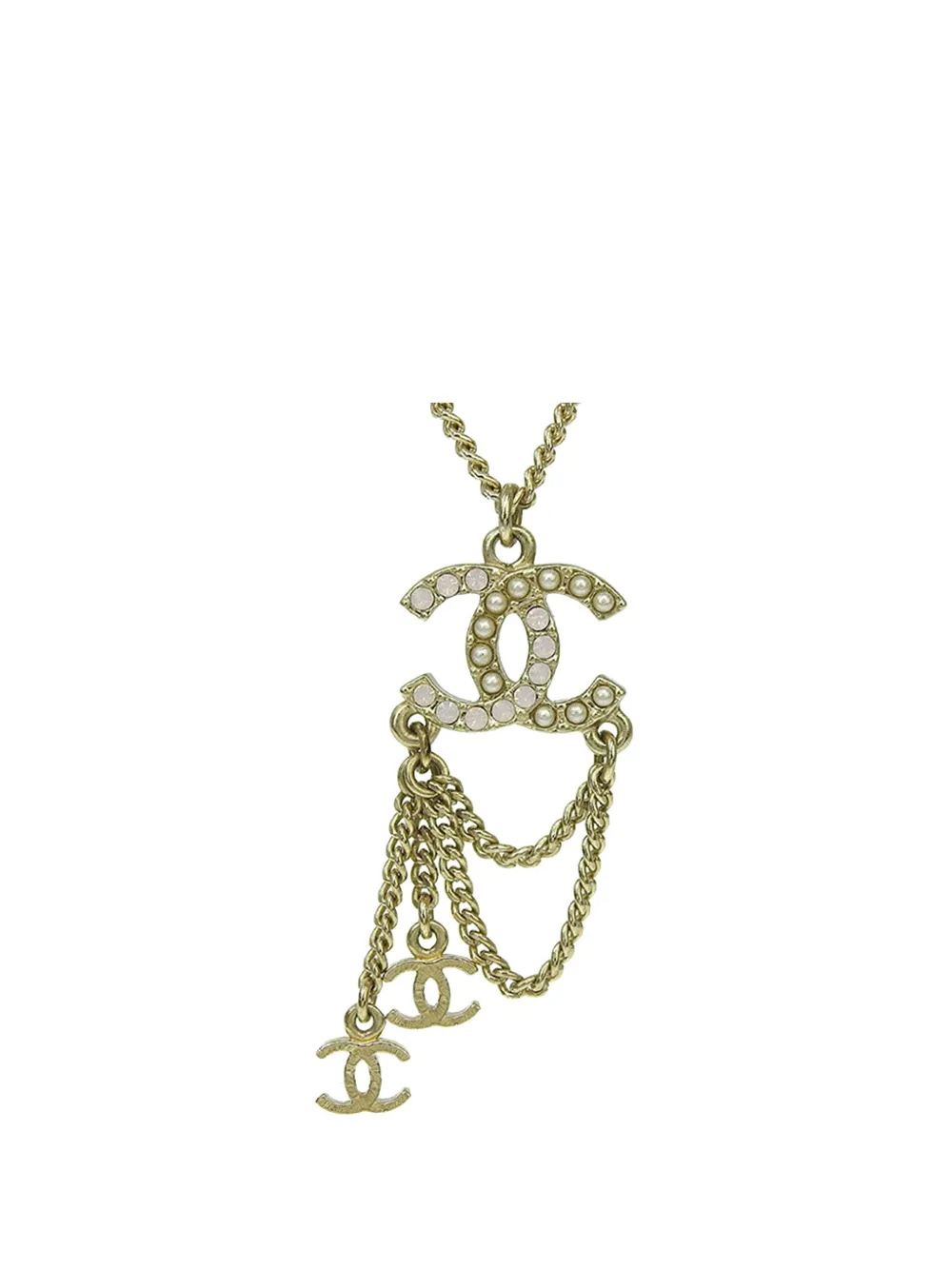 CHANEL Pre-Owned 2012 CC Gold Plated Faux Pearl and Crystal Drop Necklace costume necklace - Bianco