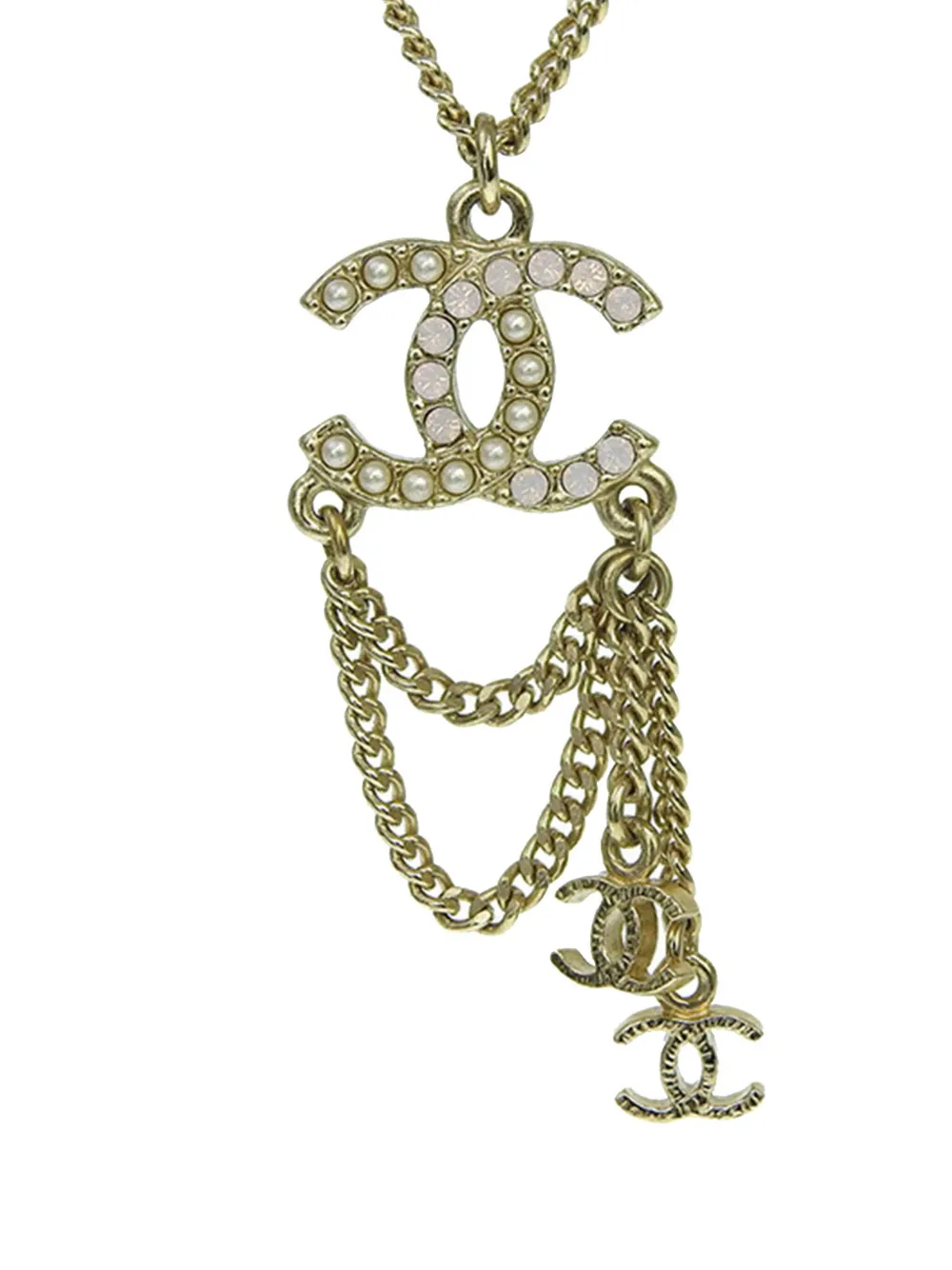CHANEL Pre-Owned 2012 CC Gold Plated Faux Pearl and Crystal Drop Necklace costume necklace | Image 2