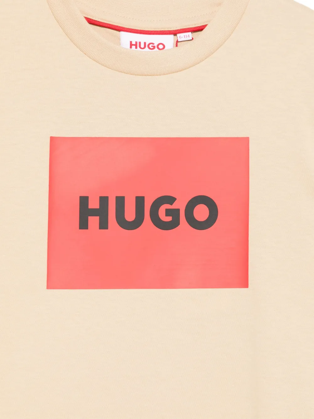 HUGO KIDS box-logo cotton T-shirt Beige