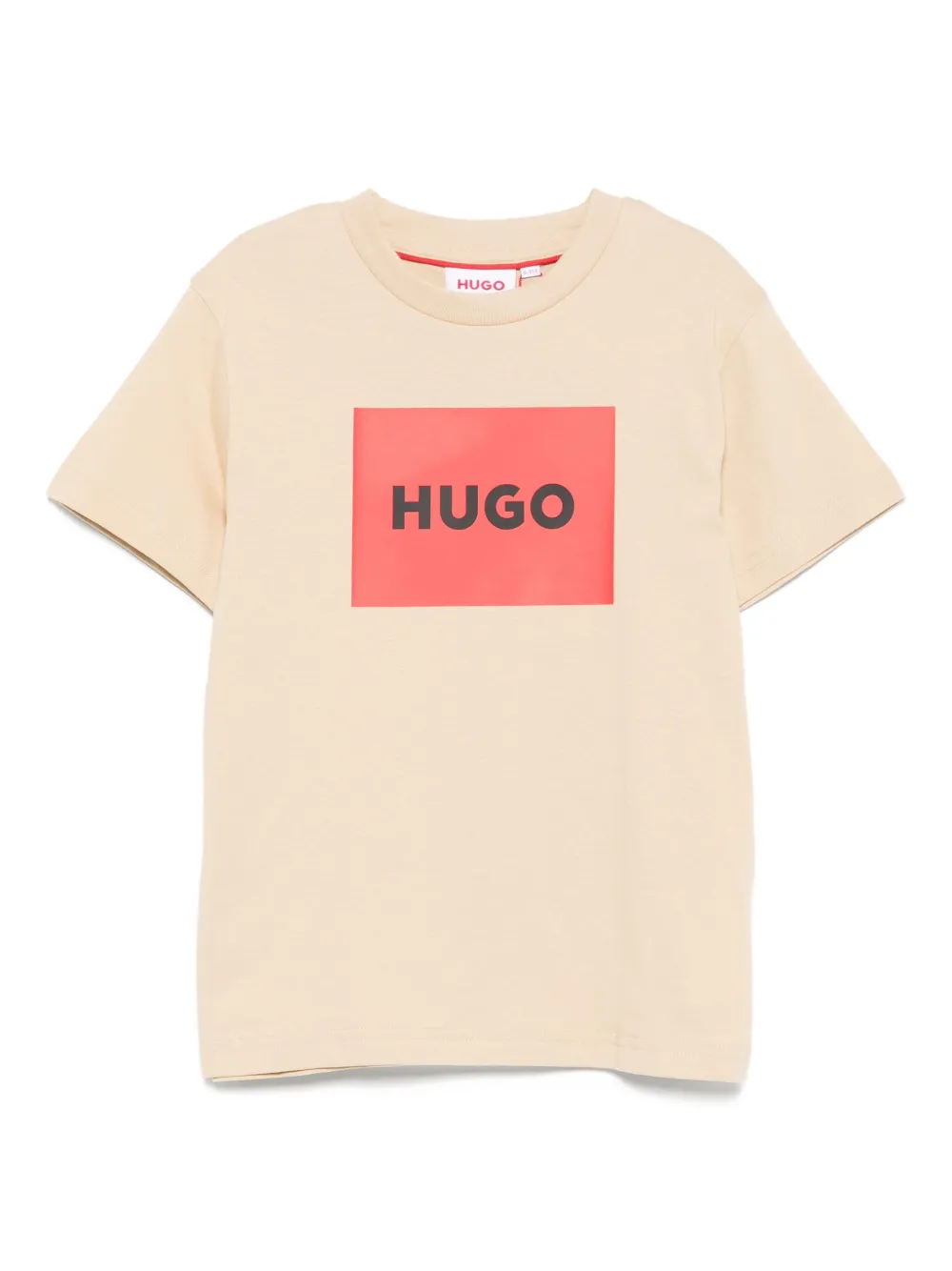 HUGO KIDS box-logo cotton T-shirt Beige