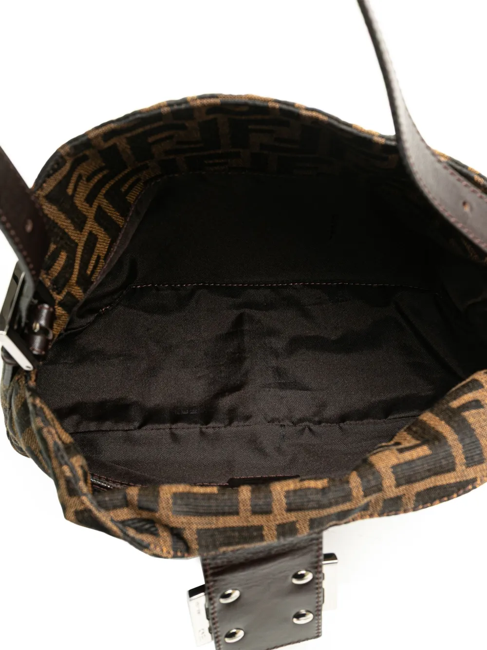 Pre-owned Fendi 2000-2010 Zucca Canvas Double Flap Shoulder Bag In Brown