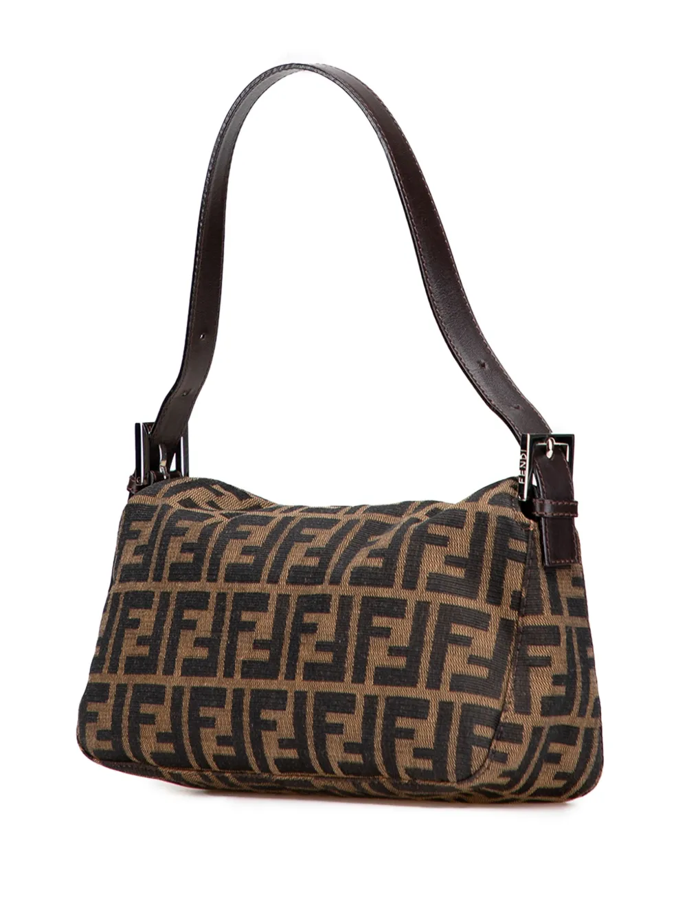 Pre-owned Fendi 2000-2010 Zucca Canvas Double Flap Shoulder Bag In Brown