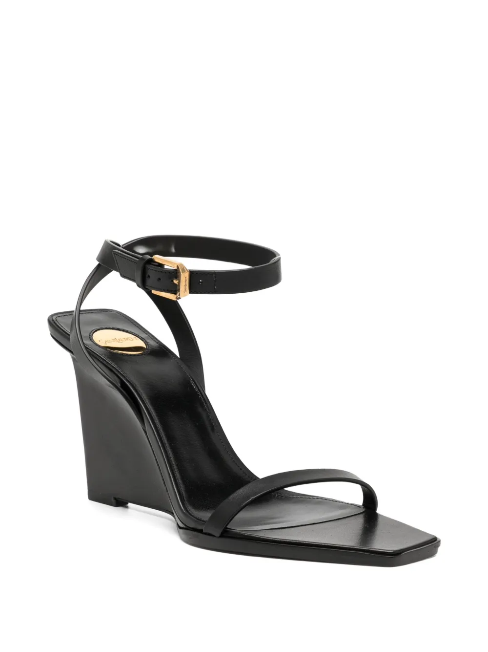 Saint Laurent 90 Leather Wedge Sandals In Black