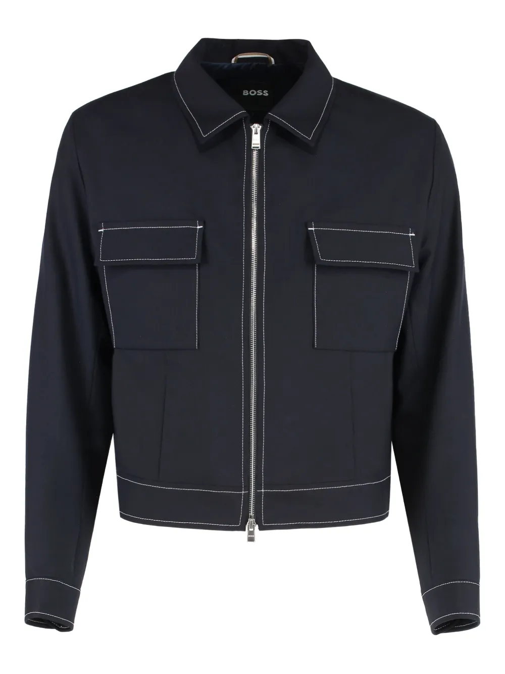 Hugo Boss Flap-pocket Contrast-stitching Jacket In Blue