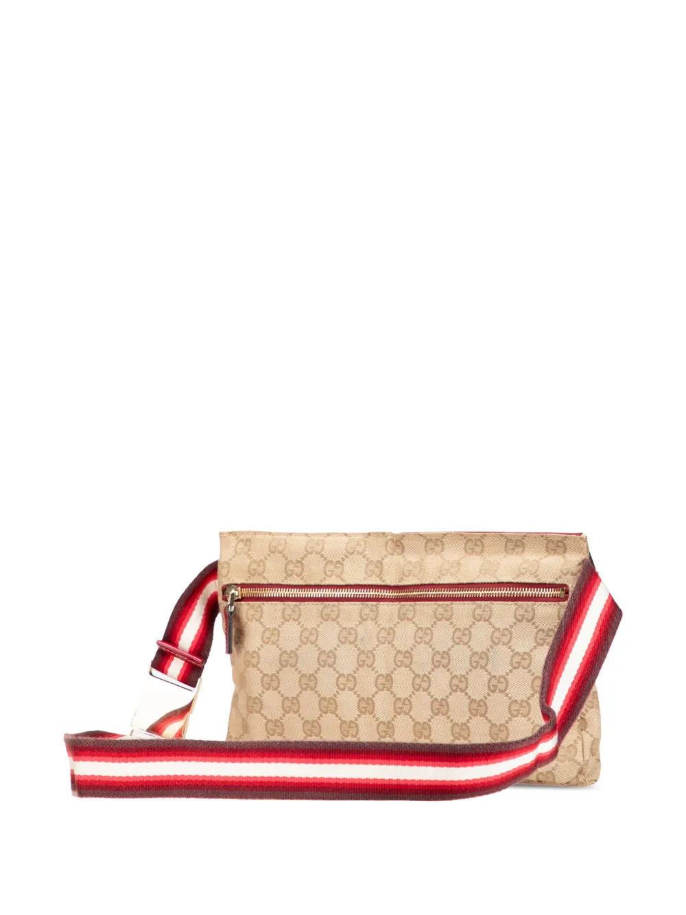 Pre-owned Gucci 2000-2015 Gg Canvas Web Double Pocket Belt Bag In Brown