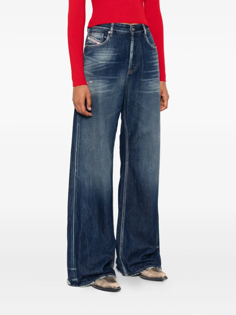 Diesel Jeans met franje en wijde pijpen Blauw