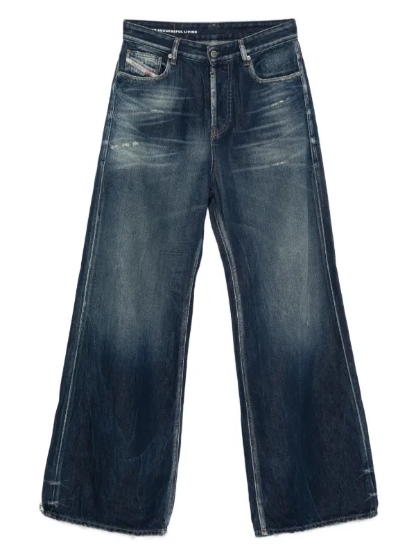 パンツ DIESEL WIDEE wide high waist denim pants Diesel Calça Jeans Wide Leg Com Desfiados | Azul | FARFETCH BR