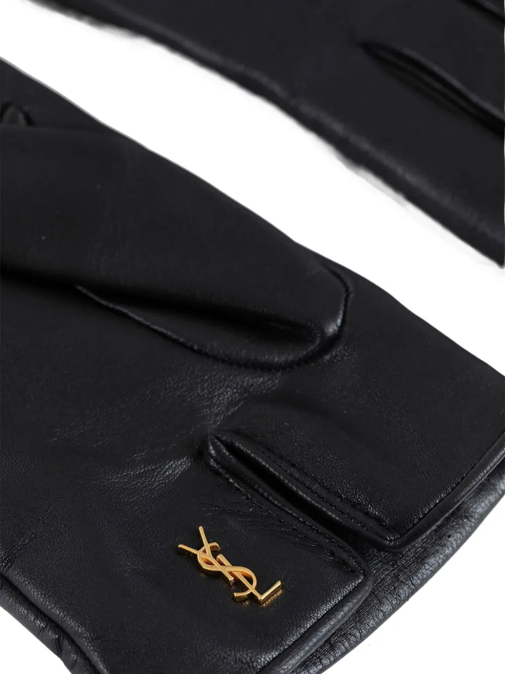 Saint Laurent logo-plaque leather gloves - Zwart