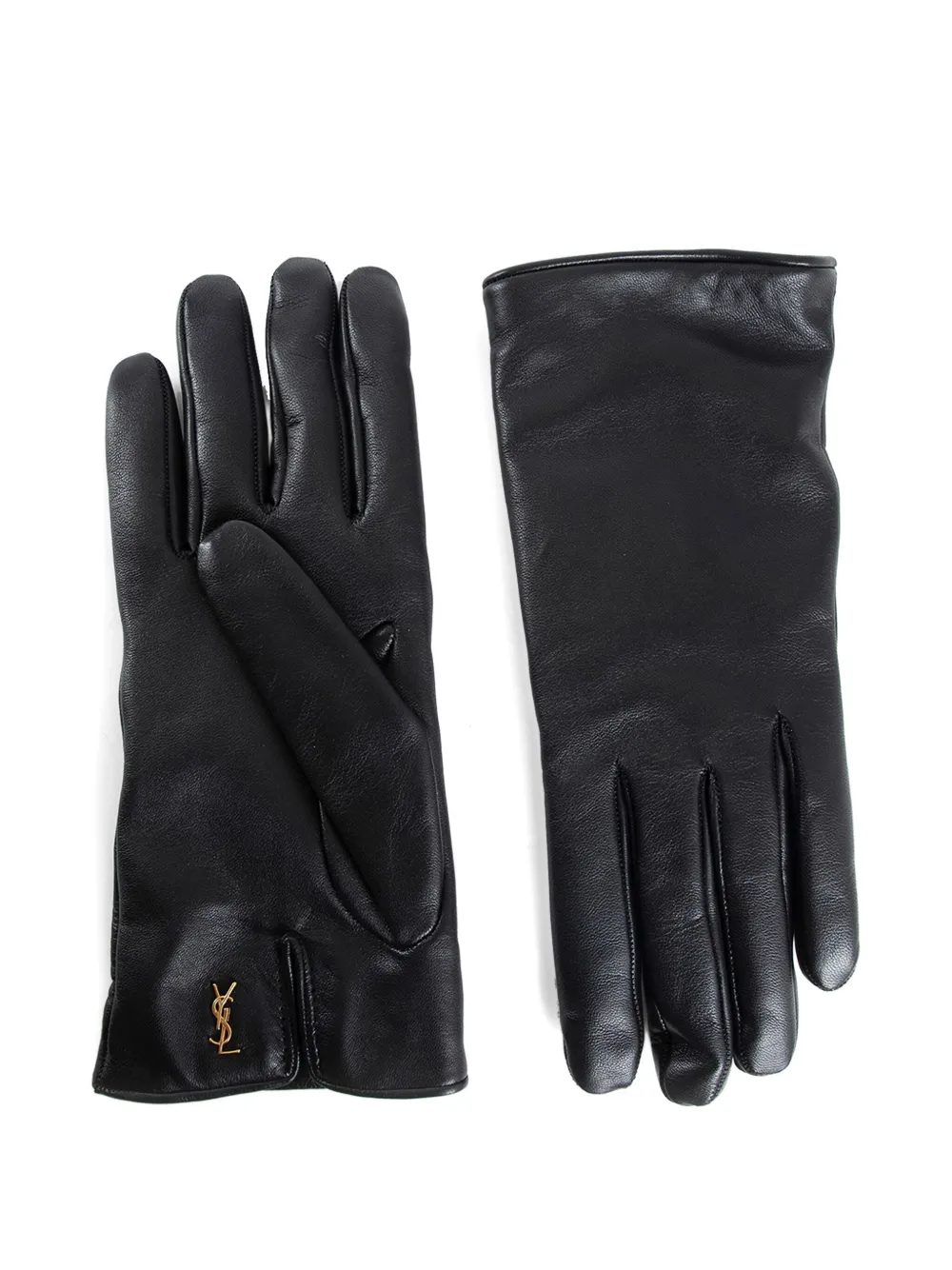 Saint Laurent logo-plaque leather gloves | Black | Image 1