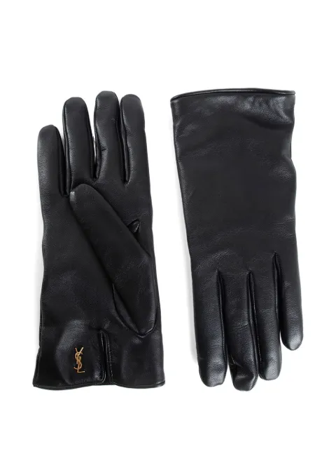 Saint Laurent logo-plaque leather gloves
