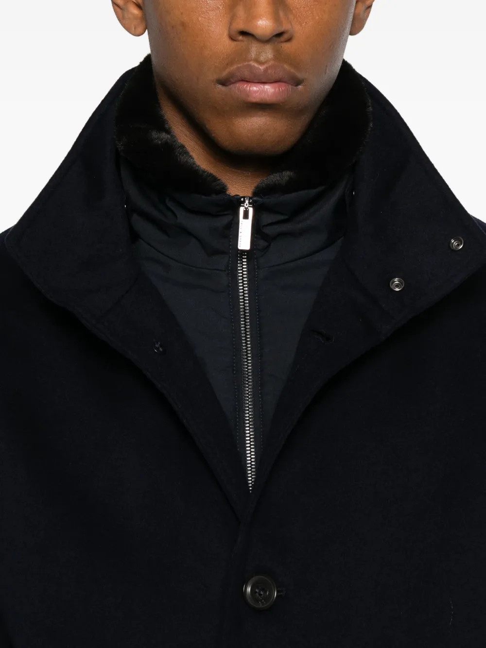 Paul & Shark Jas met hoge hals en afwerking van bont Blauw