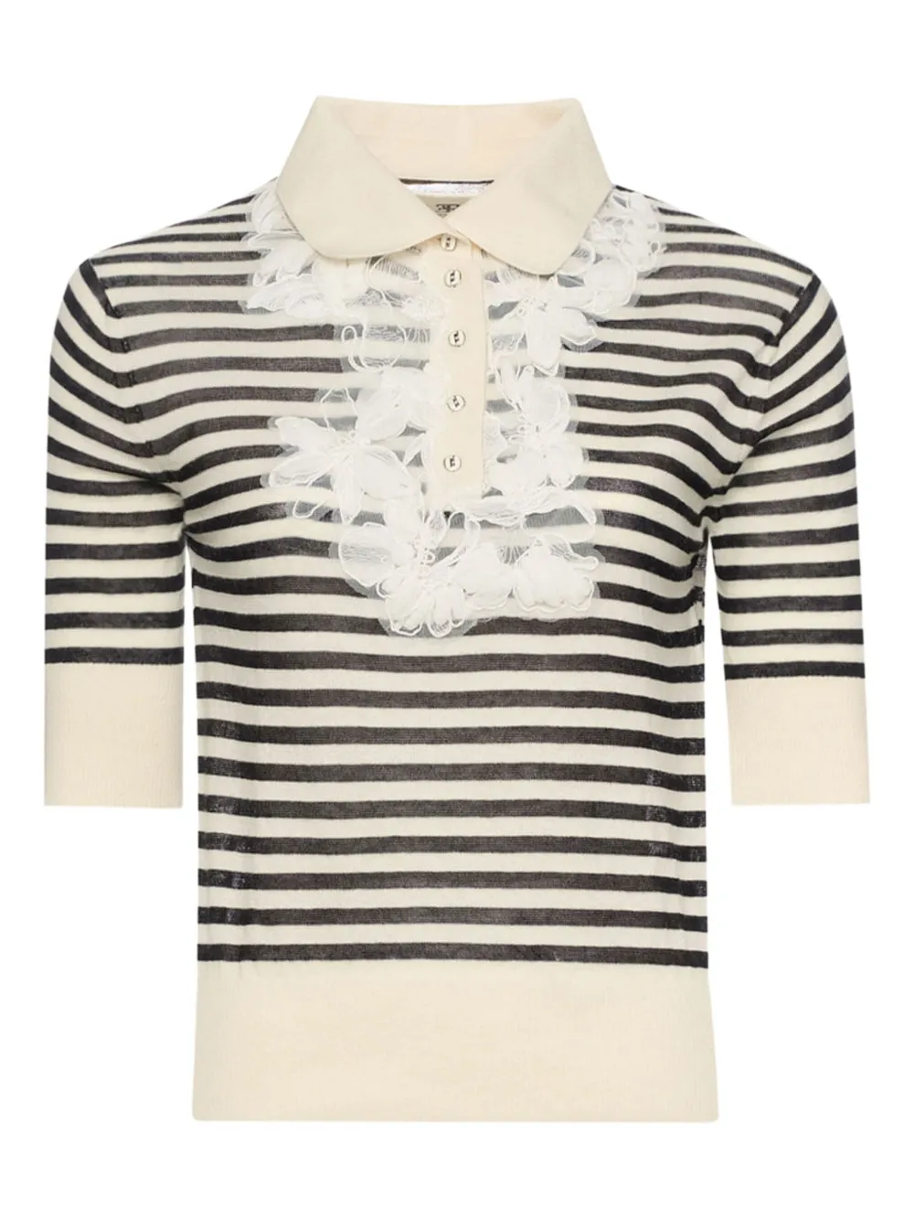 Ermanno Scervino Striped-pattern Lace-embellished Top In Neutral