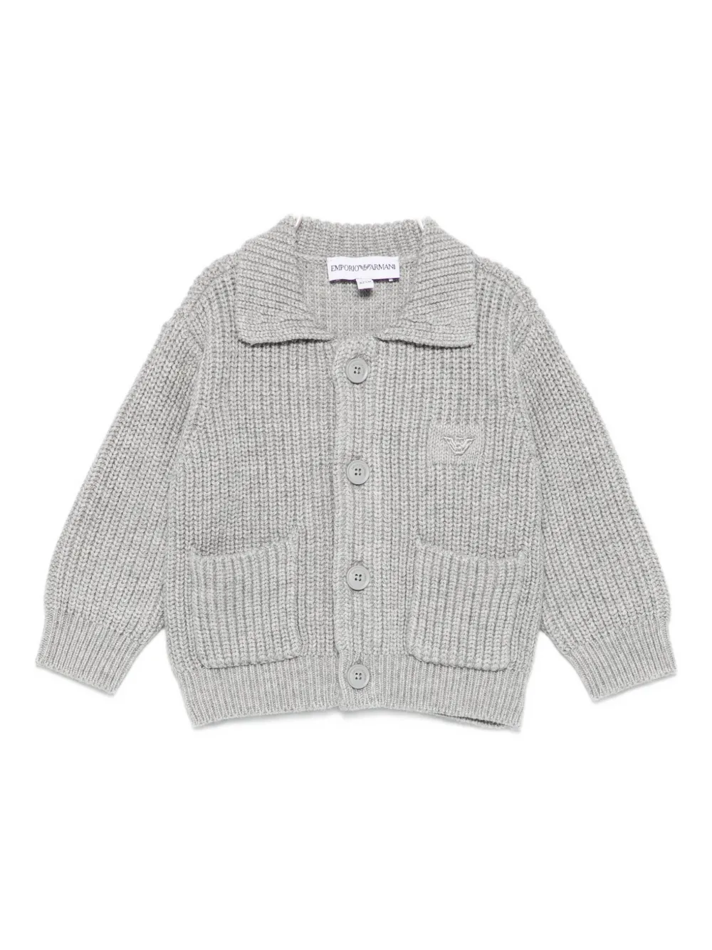 Emporio Armani Kids patch-pocket ribbed cardigan - グレー Emporio Armani Kids patch-pocket ribbed cardigan - グレー