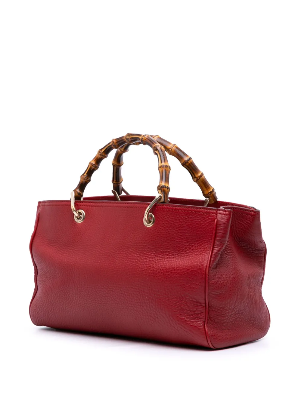 Pre-owned Gucci 2016-2025 Medium Calfskin Bamboo Shopper Satchel In Red