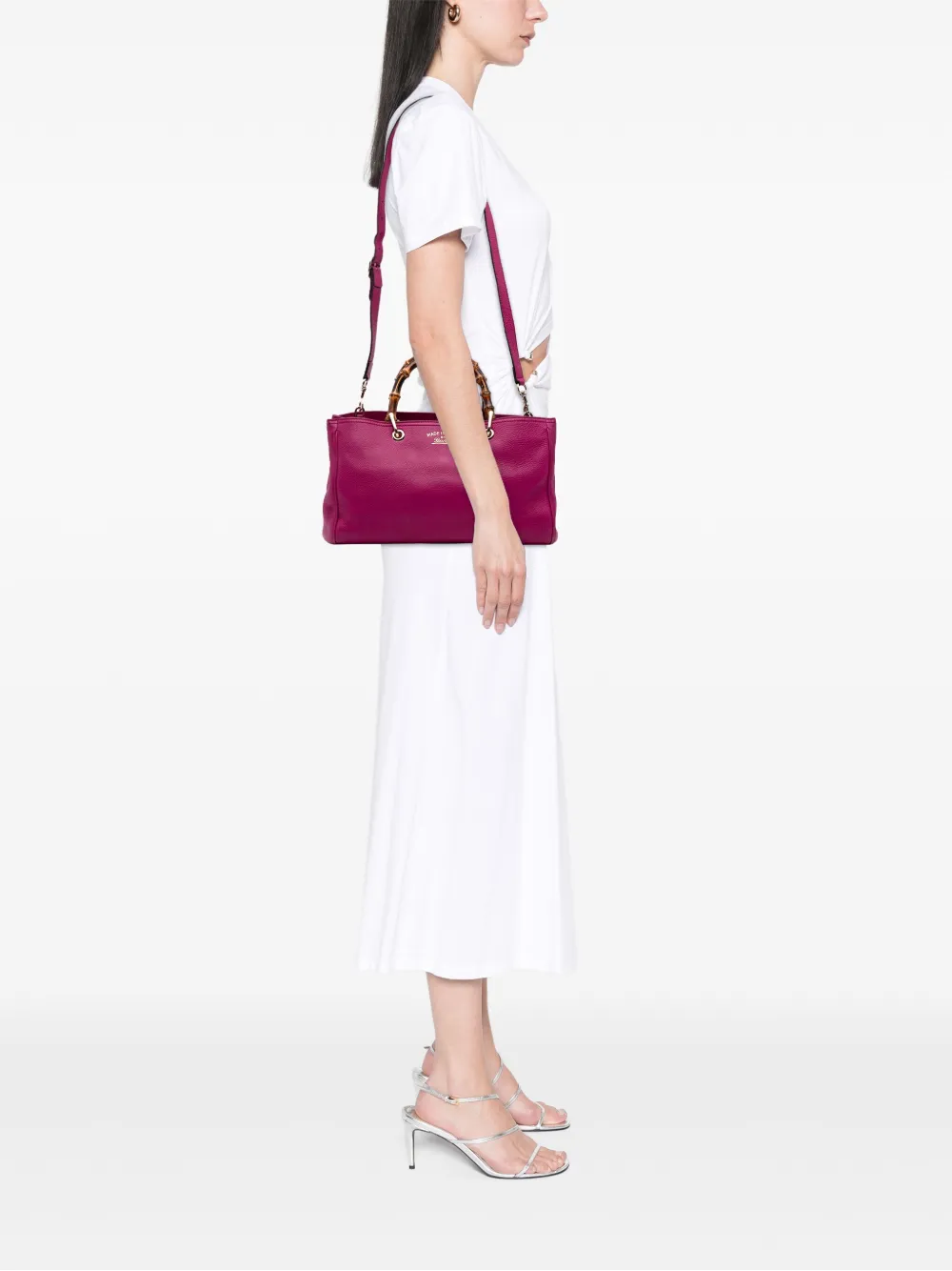 Pre-owned Gucci 2016-2025 Medium Calfskin Bamboo Shopper Satchel In Pink