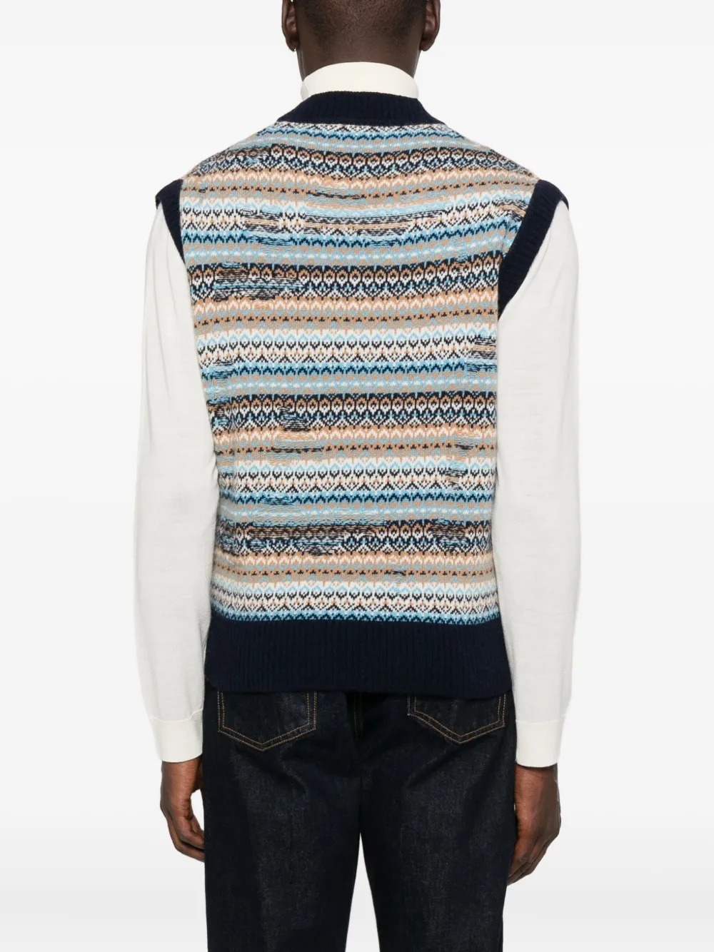 Daniele Fiesoli Mouwloze spencer met V-hals en Fair Isle-patroon Blauw