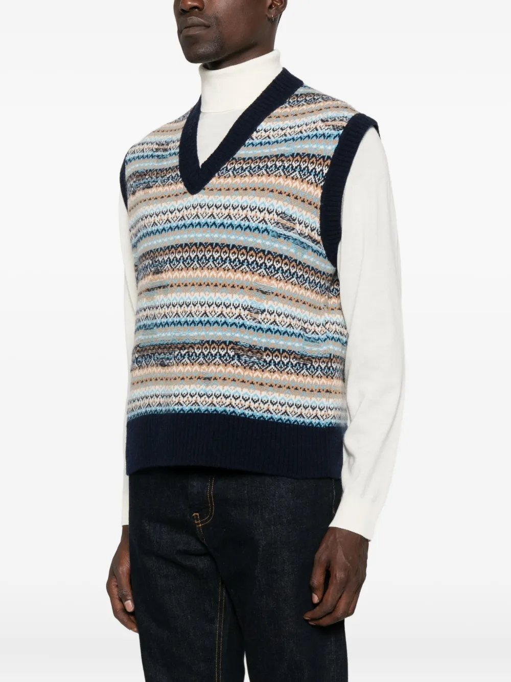 Daniele Fiesoli Mouwloze spencer met V-hals en Fair Isle-patroon Blauw