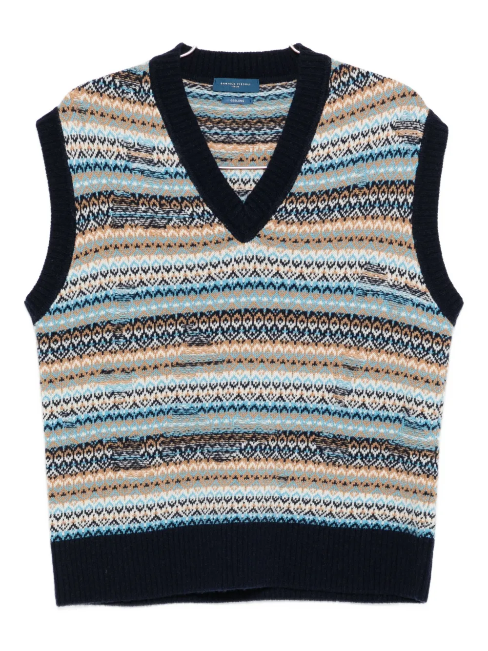 Daniele Fiesoli Mouwloze spencer met V-hals en Fair Isle-patroon Blauw